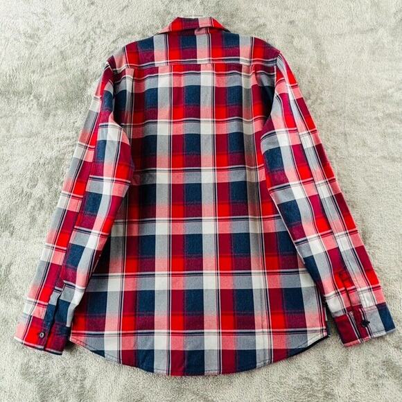 Adidas Snowboarding Riding Shirt Mens M Red Navy Plaid Shacket‎ Lined Button Up - Picture 3 of 10